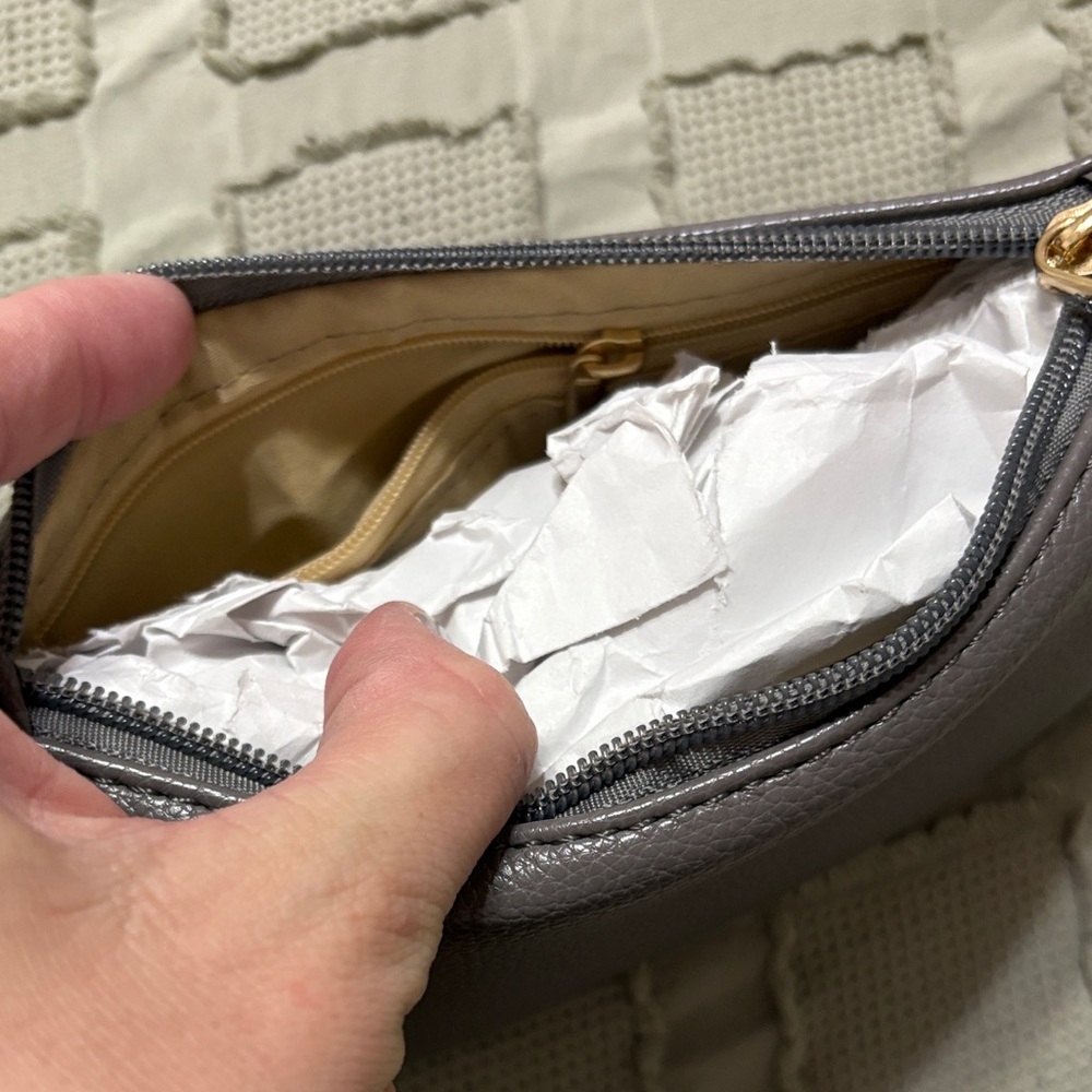 Gray Pebbled Leather Wristlet Clutch - Picture 2 of 7